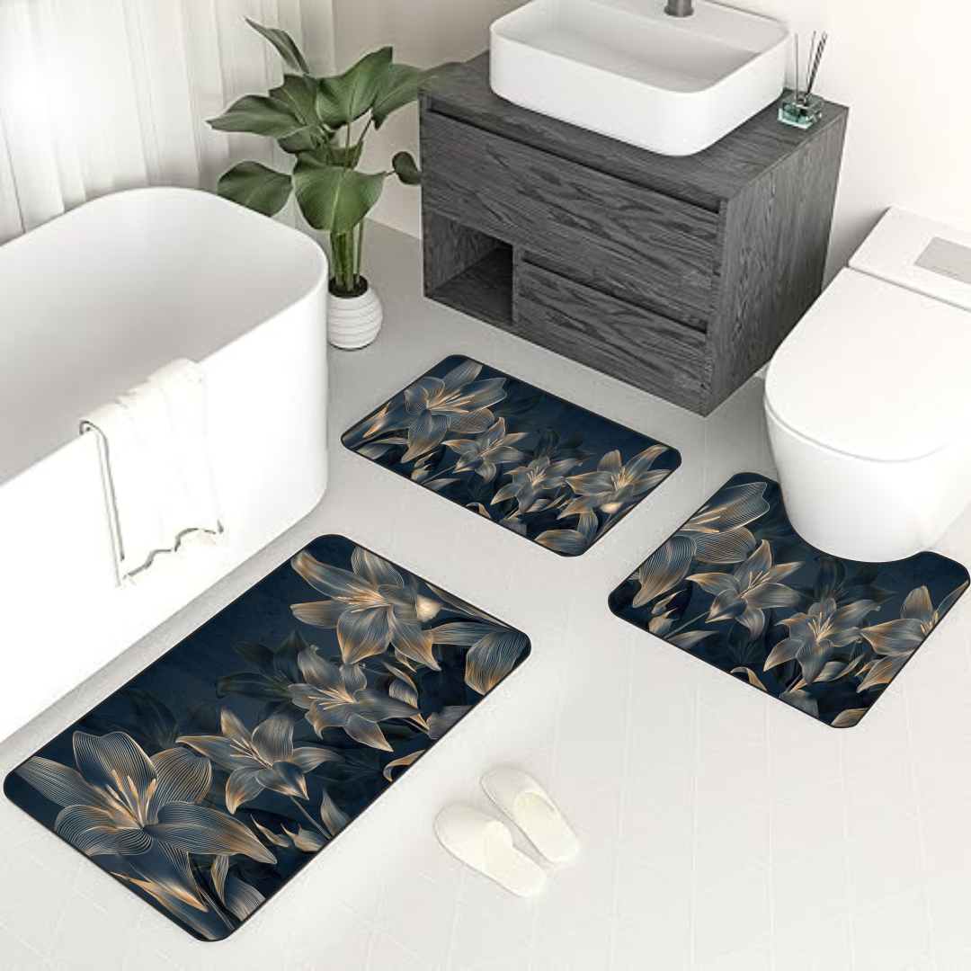 Midnight Flower 3-Piece Bathroom Mat Set