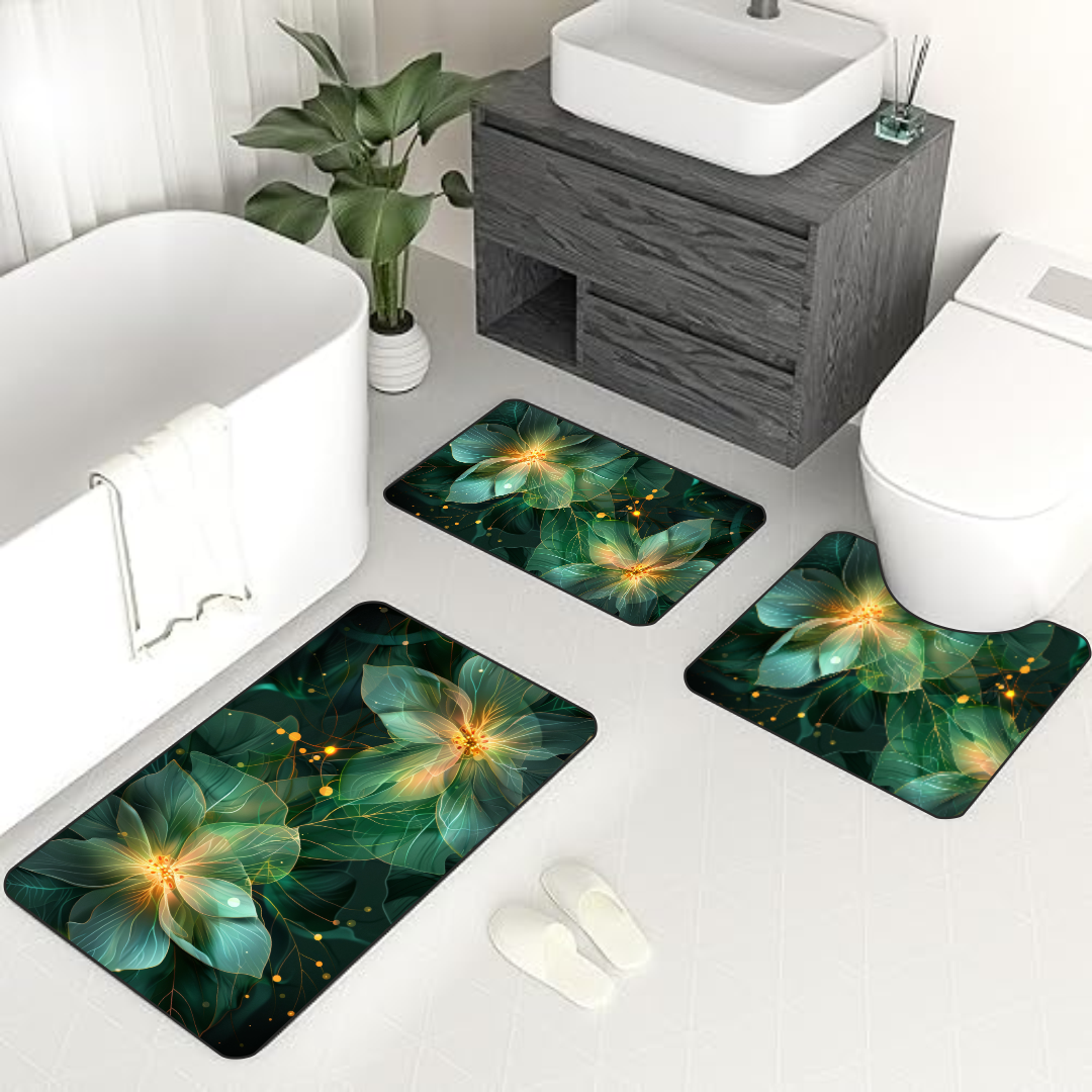 Lush Green 3-Piece Bathroom Mat Set