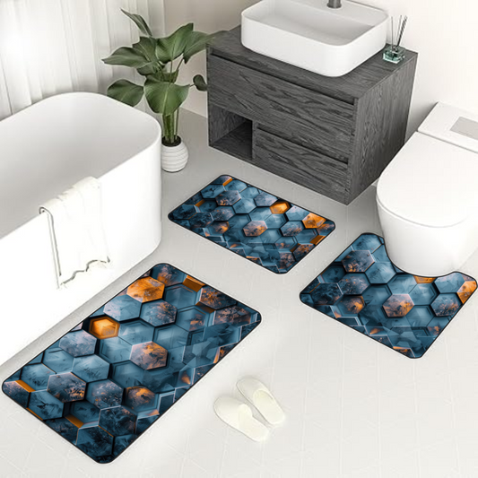 Hexa Glow 3-Piece Bathroom Mat Set