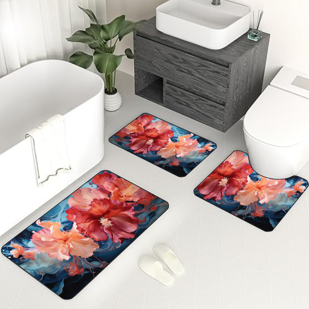 Blush Bloom 3-Piece Bathroom Mat Set