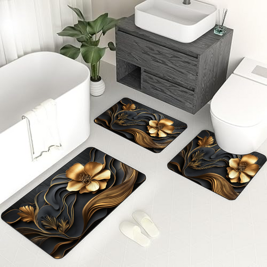 Luxury Floral 3-Piece Bathroom Mat Set