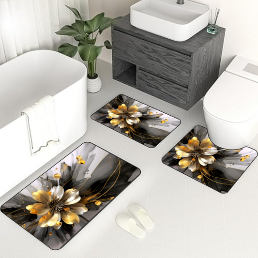 Midnight Bloom 3-Piece Bathroom Mat Set