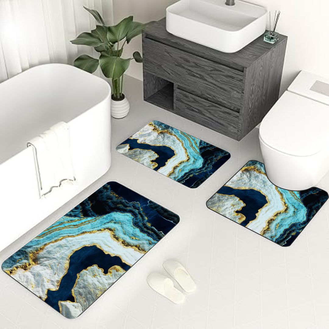 Luxury Marble 3-Piece Bathroom Mat Set