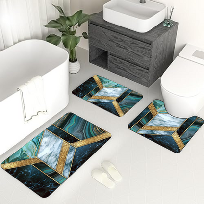 Geometric Marble 3-Piece Bathroom Mat Set