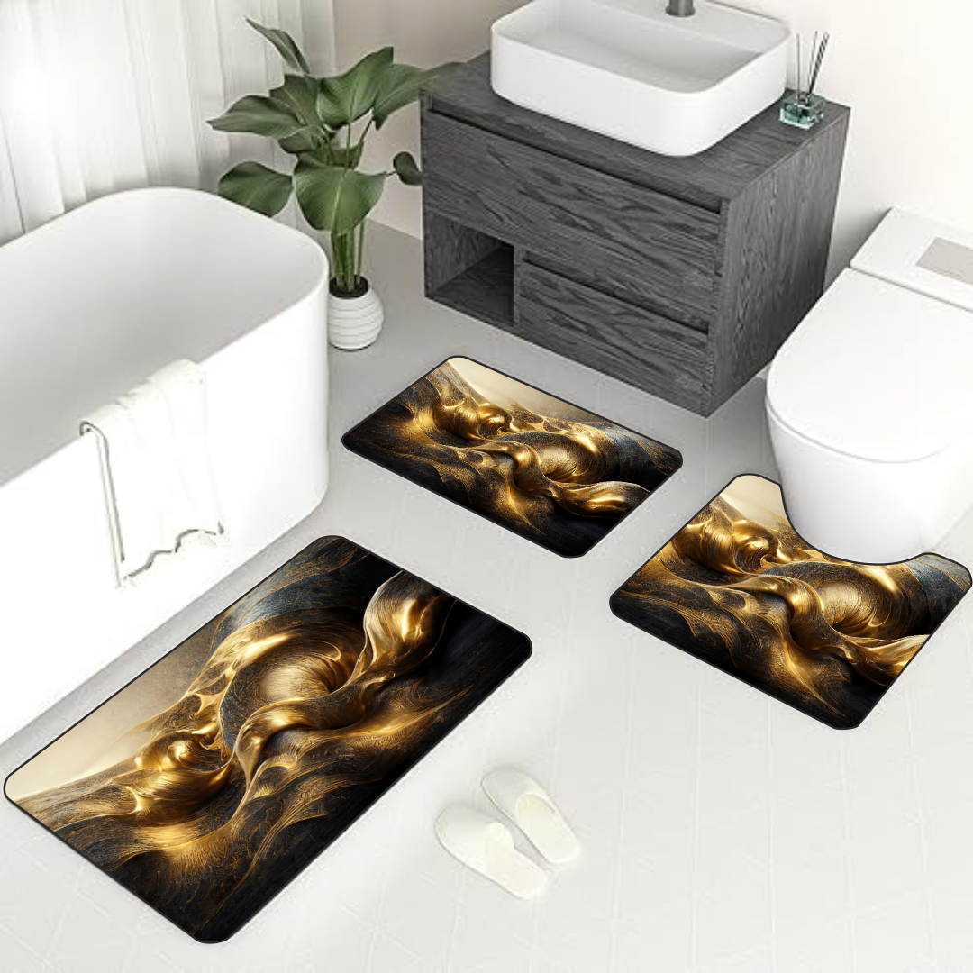 Liquid Gold Swirl 3-Piece Bathroom Mat Set