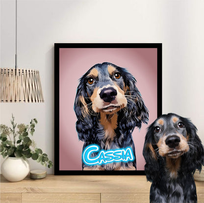 Pet Portrait Frame With Neon Light