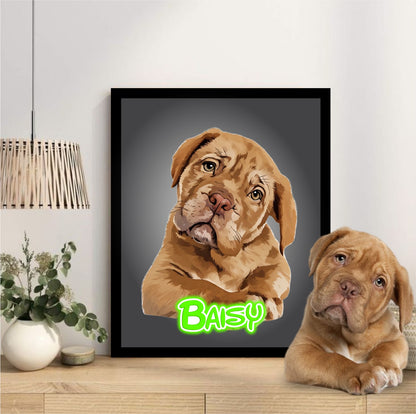 Pet Portrait Frame With Neon Light