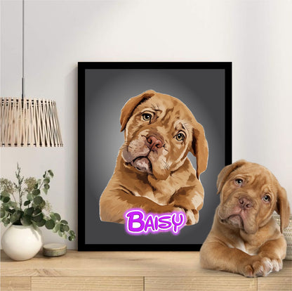 Pet Portrait Frame With Neon Light