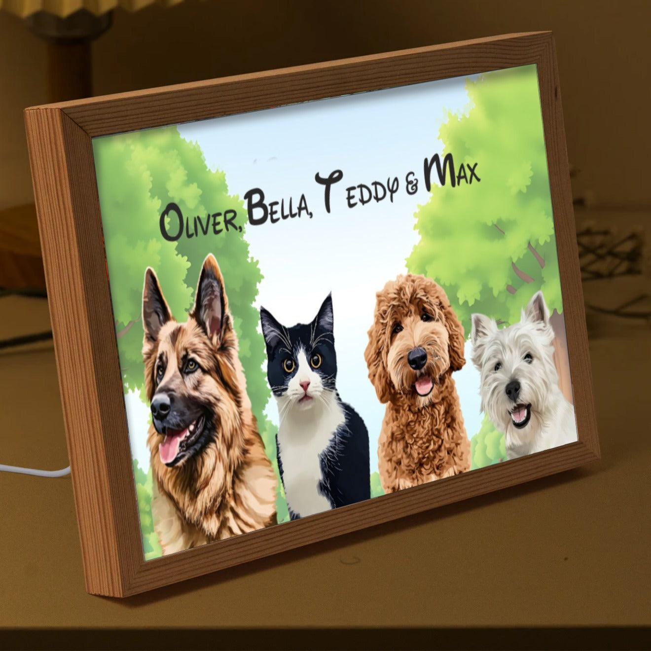 Personalised Light Up Picture Frame (4 Pets)