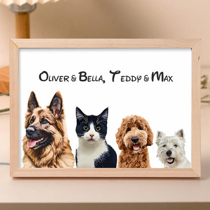 Personalised Light Up Picture Frame (4 Pets)