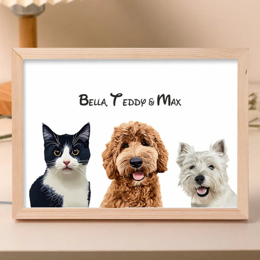 Personalised Light Up Picture Frame (3 Pets)